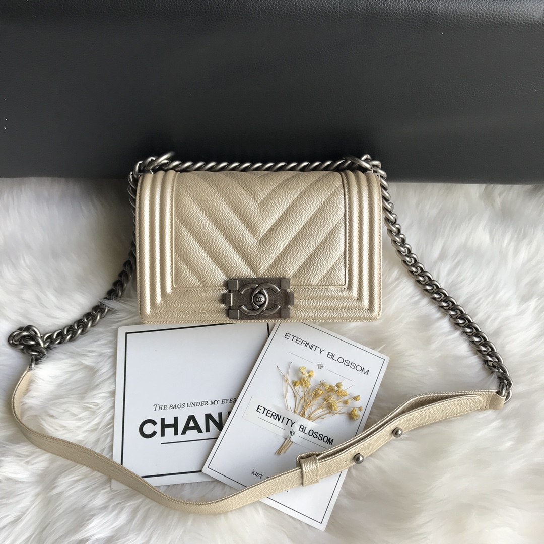 Caviar Small Boy Handbag Flap Bag A67085 Gold